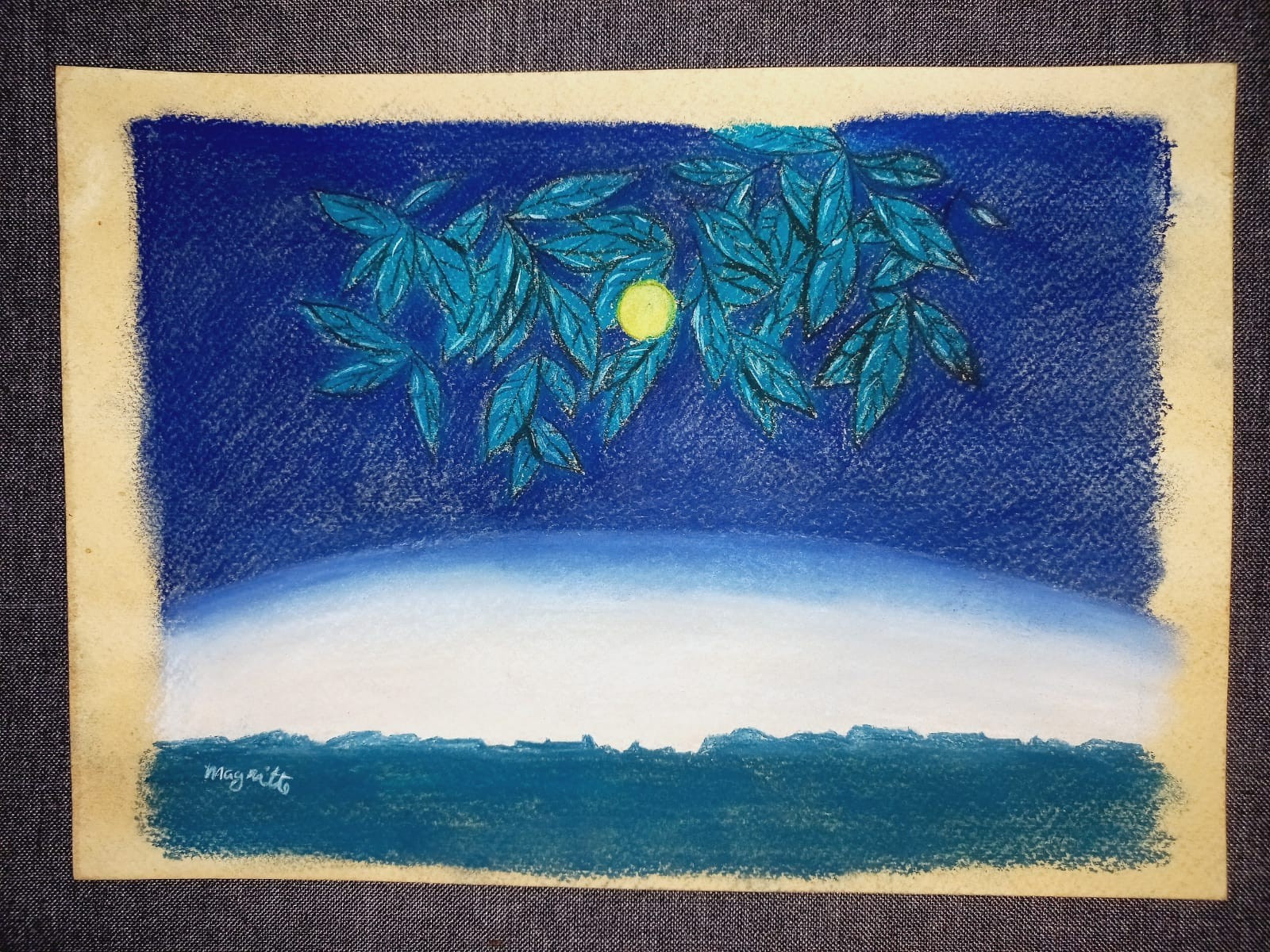 Dibujo en papel antiguo firmado y sellado de René Magritte (hecho a mano)...