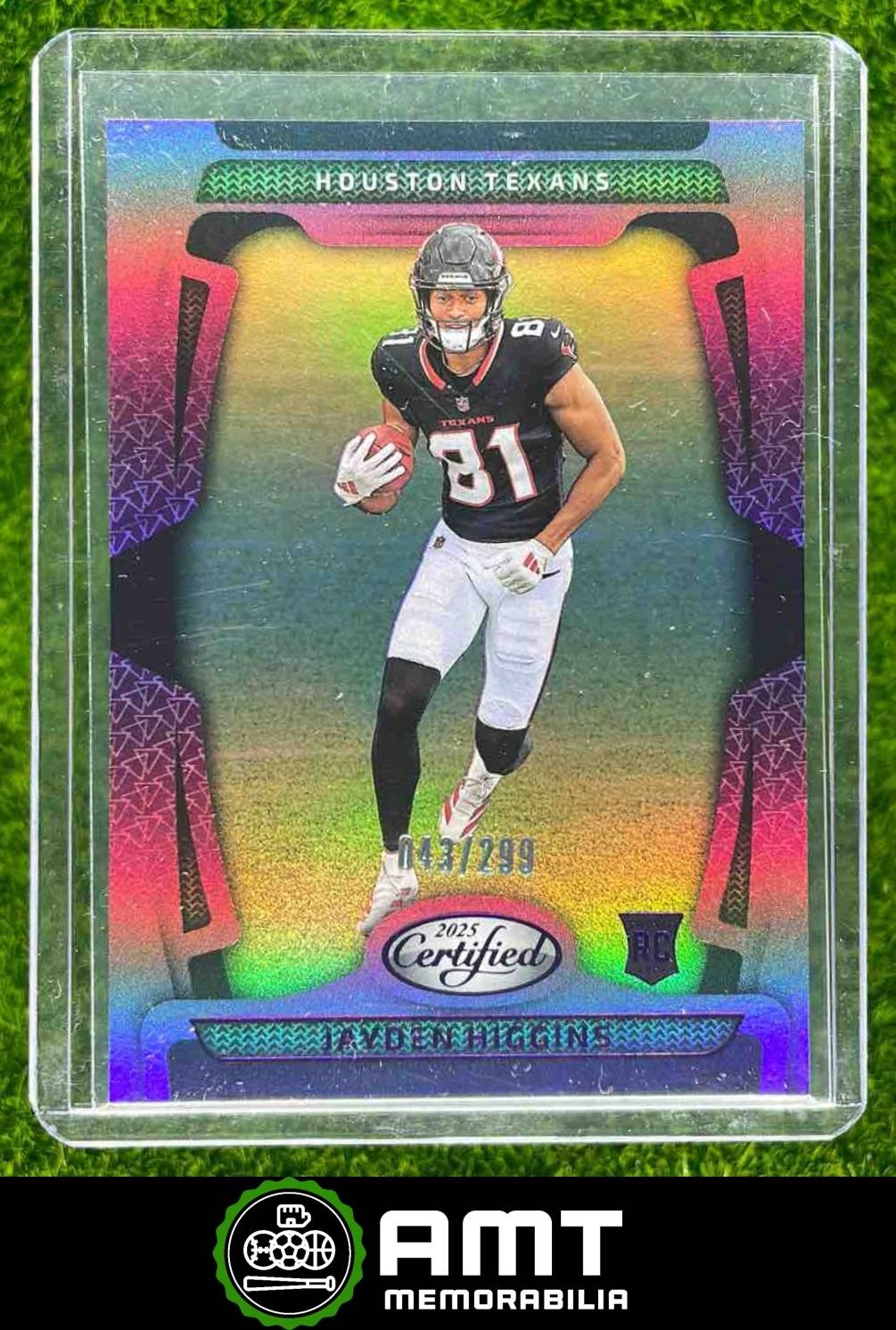 Jayden Higgins RC 2025 Panini Certified 43/299 Mirror Purple Houston Texans #130