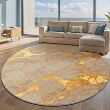 100cm 100cmZULIDA Round Polyester Area Mat with Marble Texture Pattern - Beige 