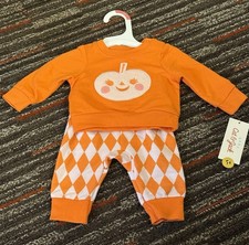 Cat Jack Baby Girls Size Newborn Halloween Pumpkin 2 Piece Sweatsuit Outfit