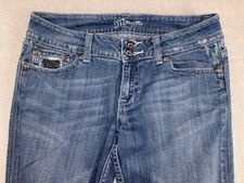 Miss Me Women's Boot Cut Jeans Size 30X33 Distressed Dark 5 Pockets Rhinestone