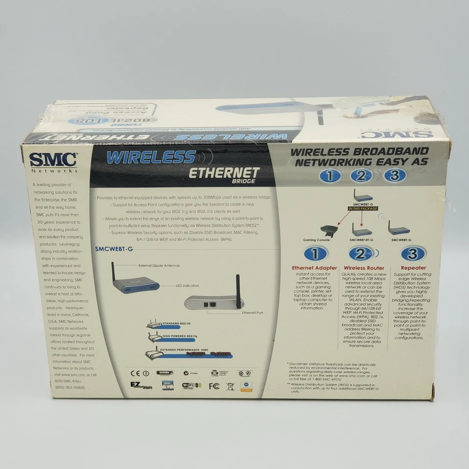 SMC Wireless EZ Connect 802.11g Wireless Ethernet Bridge ~ SMCWEBT-G ~ New - Image 2 of 4