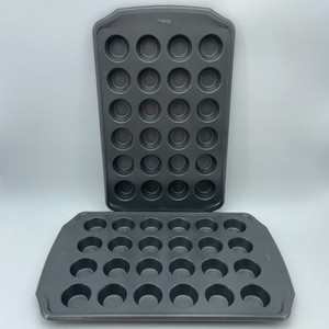 WILTON Mini Muffin Pan 24 Cup 16x10 Nonstick Steel Bakeware Gray Kitchen Lot 2