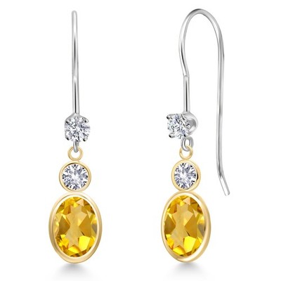 14K Two Tone Gold Citrine and White Created Sapphire and Lab Grown Diamond