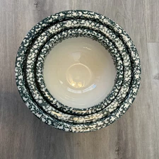 Folk Craft by Tienshan Green Spongeware 3 Mixing Bowl Nesting 10” 8.75” 7.25”