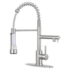 Commercial Kitchen Faucet Pull Down Sprayer,Double Headed,Brushed Nickel