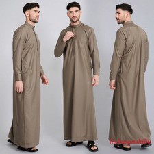 Arabian Men Long Robe Thobe Dishdasha Jubba Thoub Muslim Kaftan Abaya Ramadan