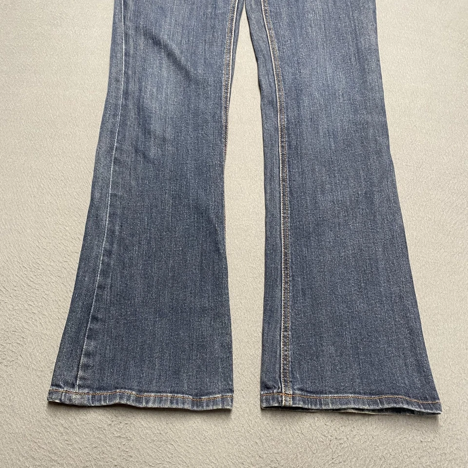 VTG Roxy Jeans Womens 7 Blue Sunset Beach Flare Fit Stretch Denim Mid Wash Y2K - Image 3 of 4