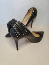 Valentino Garavani High Heel Sz 38.5 Studded Bow Heel 100m Black Leather US 7.5