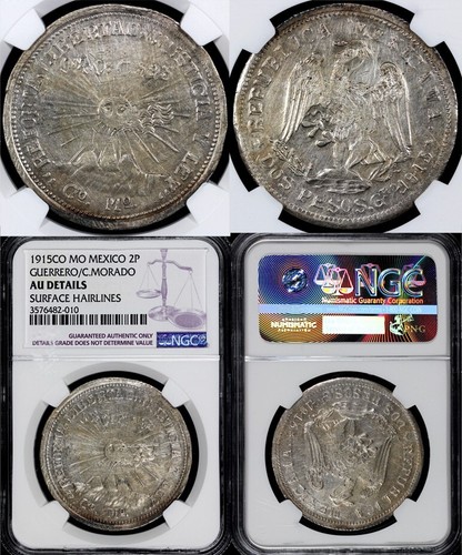 1915 2p Revolutionary Mexico Guerrero/Campo Morado 2 Pesos NGC AU Details Hairli - Picture 5 of 5