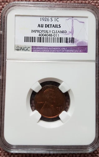 1926-S Lincoln Cent NGC Improperly Cleaned AU