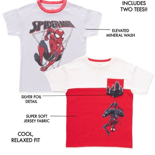 2 pack Boys' Tees 8 Spiderman Short Sleeve Graphic T Shirts Red White Size 8 - Picture 7 of 7