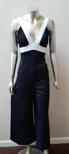VTG 70s JUMPSUIT MOD BOHO HALTER BLACK WHITE WIDE PALAZZO LEGS sz M