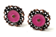 Boucles D'oreilles Clips Vintage En Cuivre Signées Ramé - Style Ancien, Relief