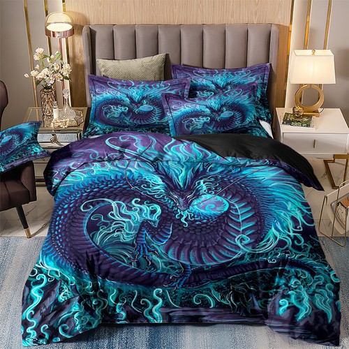 3D Dragon Blue Duvet Cover Set for 