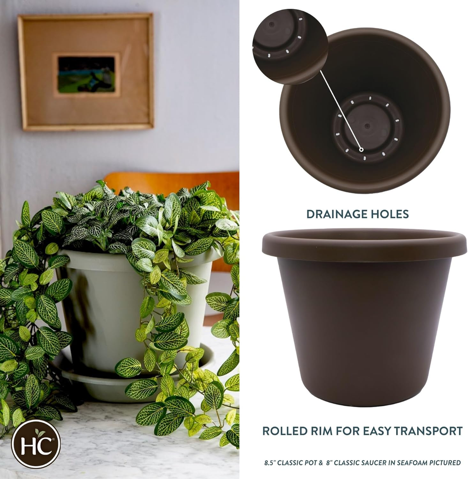 17" round Classic Planter, Plastic Plant Pot for Indoor Outdoor Plants