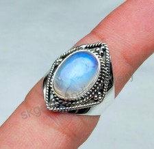 Rainbow Moonstone 925 Sterling Silver Statement Ring Oval Boho Ring Gift For Mom