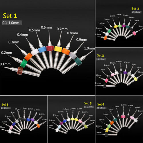 10Pcs 0.1mm-3.0mm PCB CNC Print Circuit Board Carbide Mini Micro Drill Bit Set - Foto 2 di 16