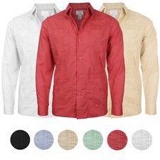Men's Cuban Long Sleeve Casual Slim Fit Dress Shirt Guayabera