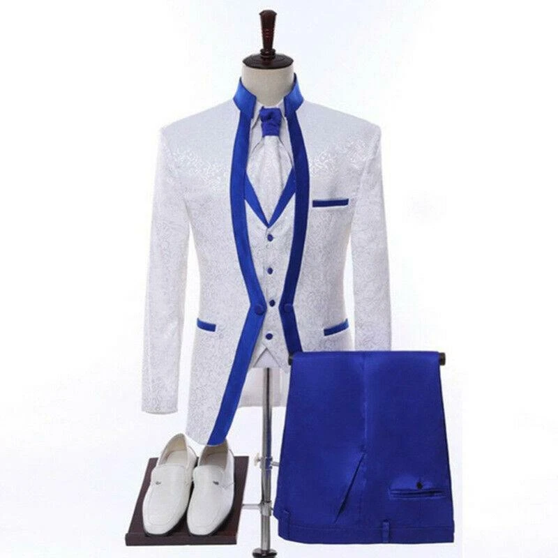 Royal blue and white wedding best sale tuxedos