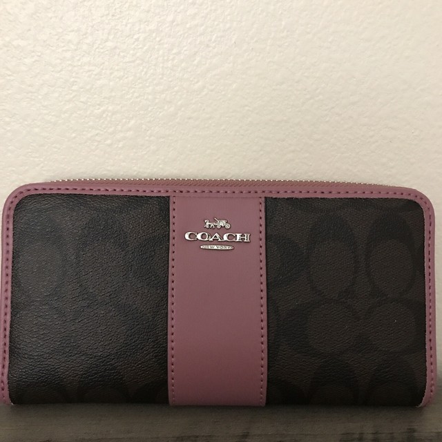 Coach F54630 Signature PVC Accordion Zip Around Wallet Brown Azalea Leather for sale online | eBay