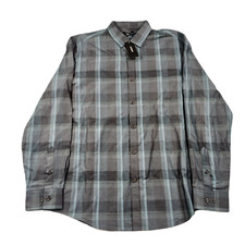 Alfani Plaid Dobby Shirt Mens Large Deep Black Lomia Yarn-Dyed Button-Down 60