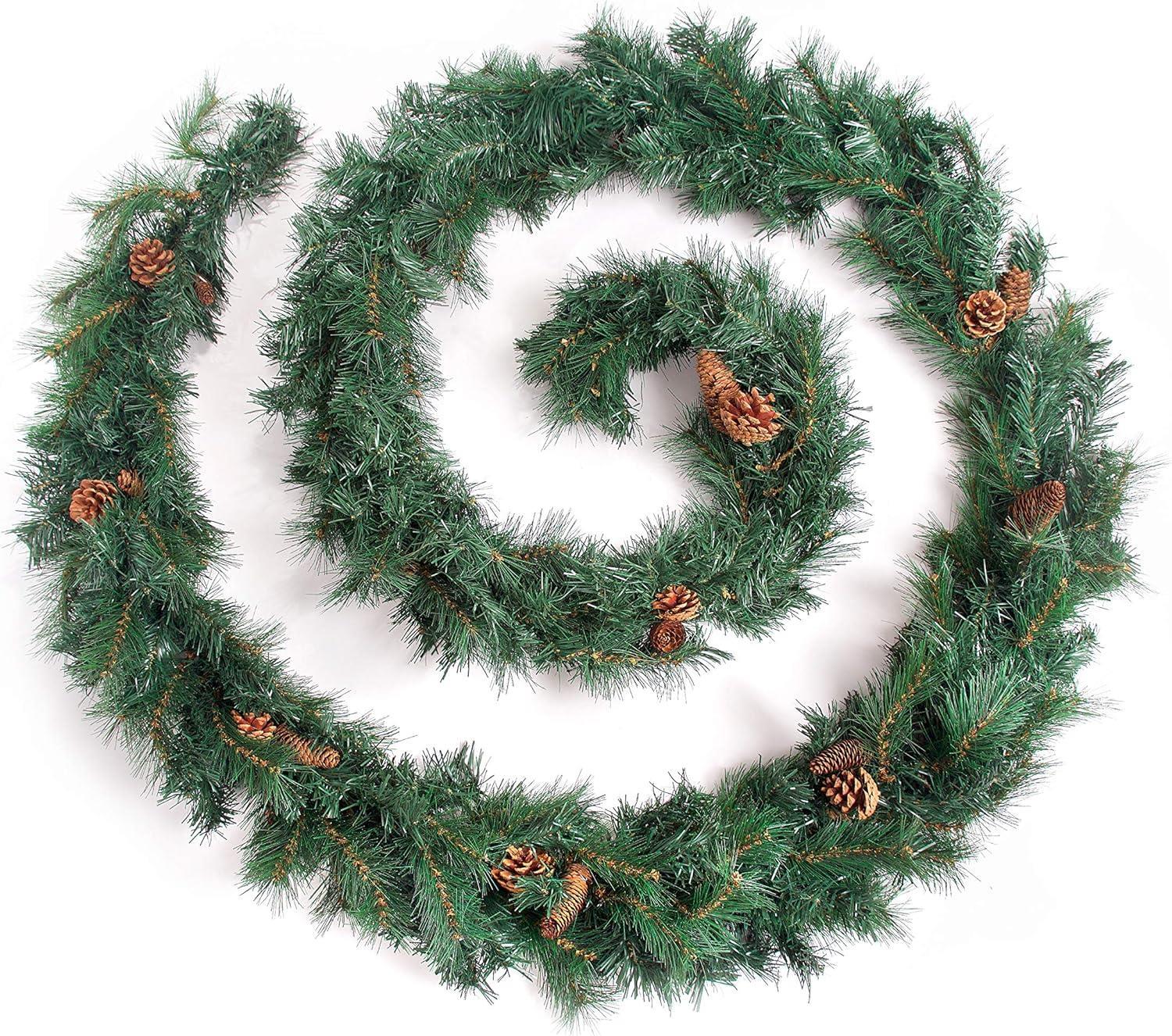 Best Artificial 12ft Extra Thick Christmas Garland Decorated with 20 Pine Cones