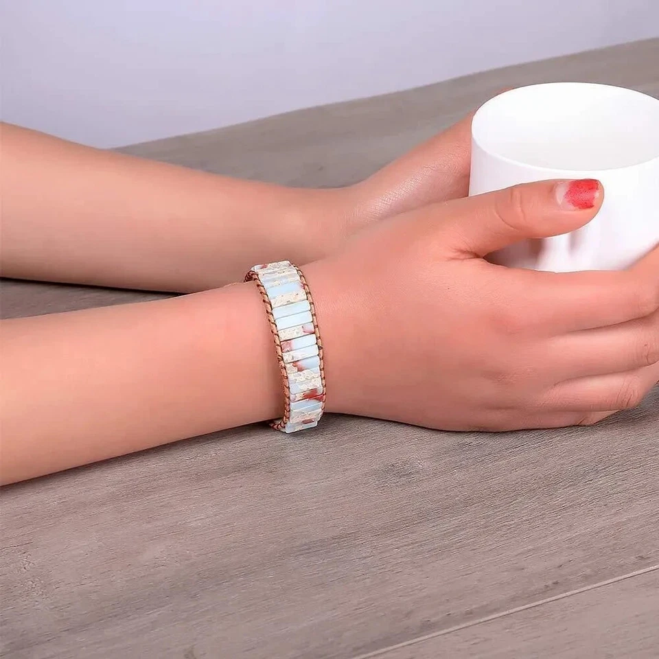 Pulsera mujer Reiki Boho curativa piedras preciosas naturales ópalo africano regalo hecha a mano Foto 4 de 4