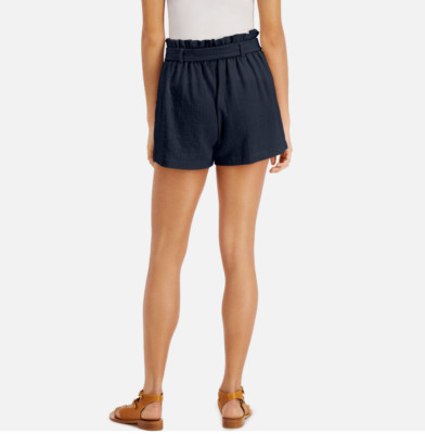 BCX Women's Juniors' Paper-Bag Tie Waist Shorts X-Small Navy 24Wx3L