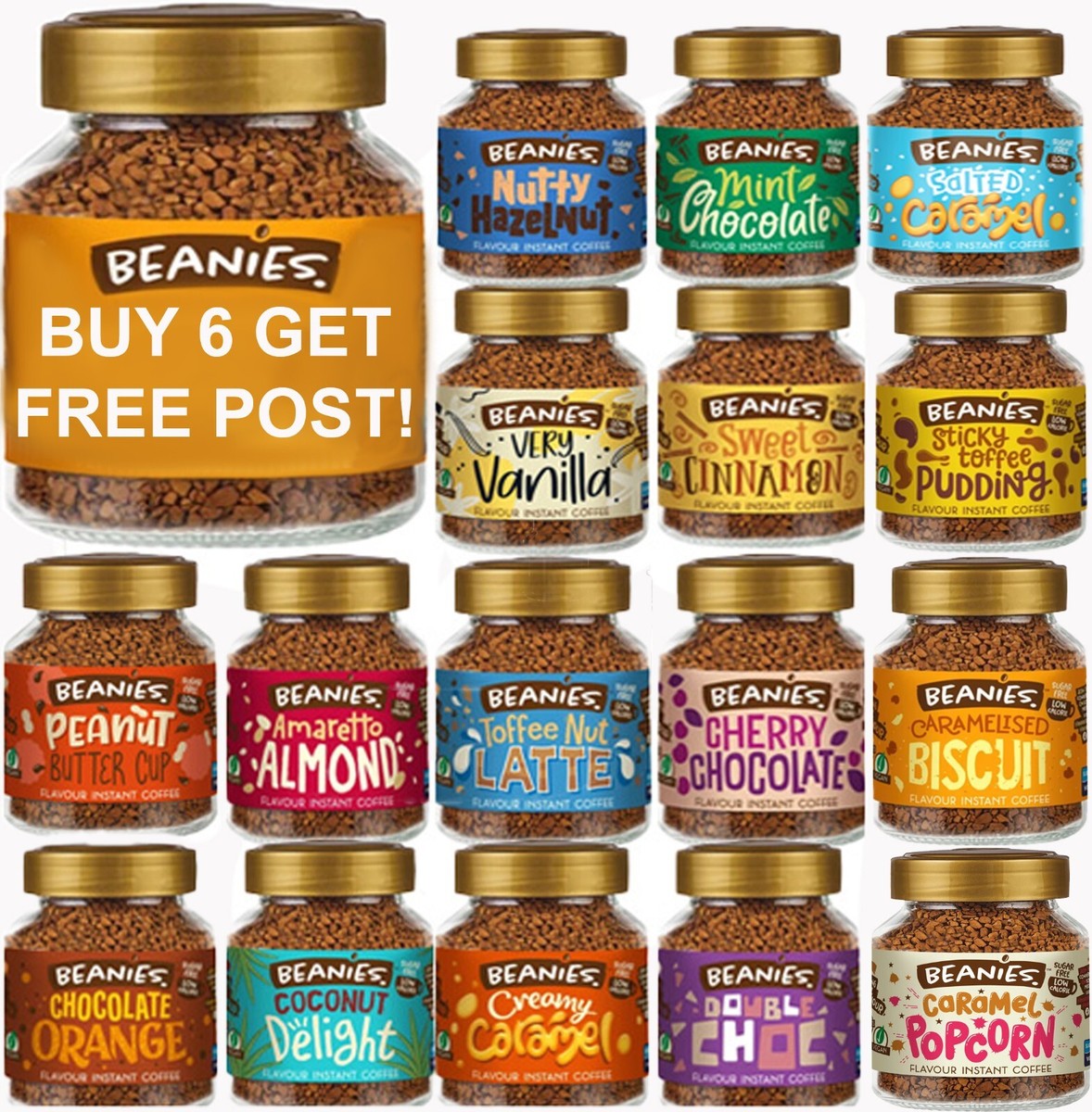 Beanies Flavoured Instant Coffee Jars 50g Buy any Get Free UK Post!