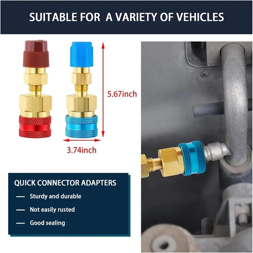 For Car A/C R1234YF To R134A Adapter Kit Quick Couplers Hi/Lo Side Conversion - Picture 7 of 17