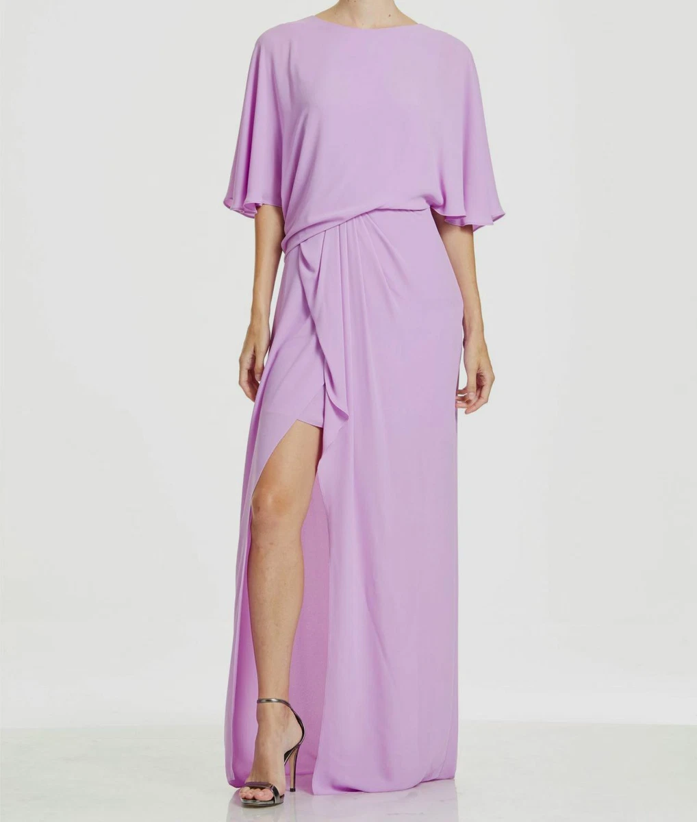 310 Halston Heritage Women s Purple Short Sleeve Boat Neck Gown