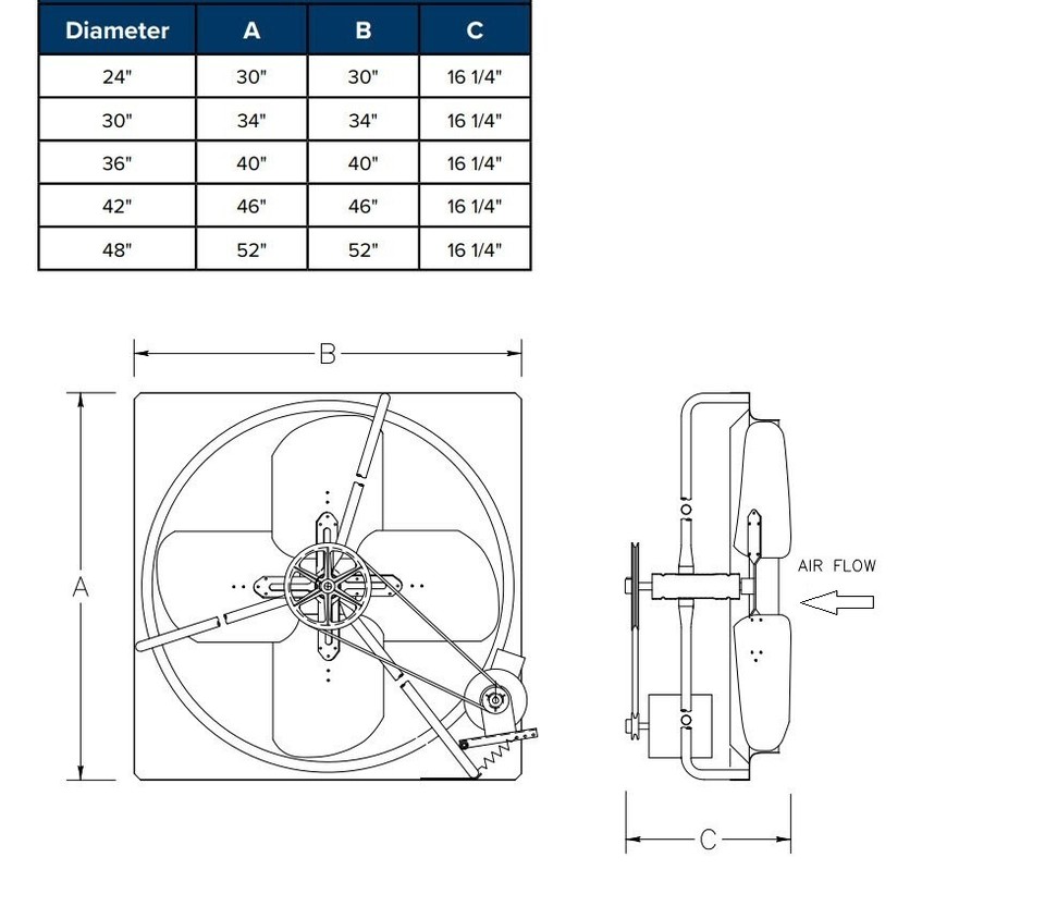 INTAKE FAN Commercial Belt Drive 48" 115V 1 Phase 1/2 Hp
