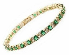 9Ct Rundschliff Simulierte Smaragd & Diamant Tennisarmband 14K Gelbgoldplattiert