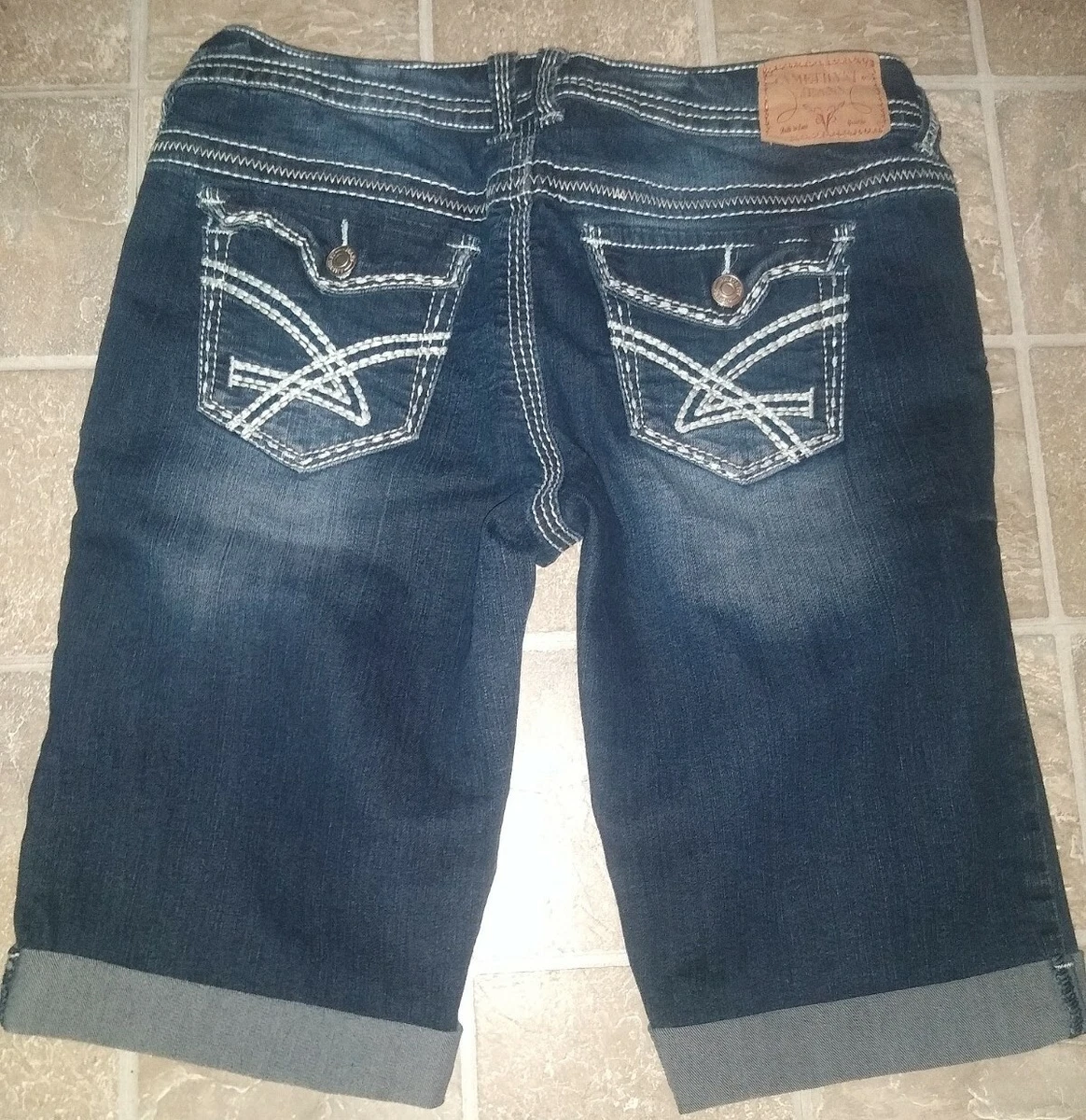 Amethyst Denim Jeans Capris Sz 9 Distressed Crinkle Cuffed Thick