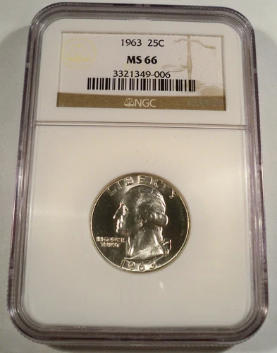 1963 NGC MS66 WASHINGTON QUARTER 25c SILVER MS 66