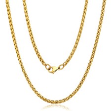 3mm Unisex Gold Plated Stainless Steel Wheat Spiga Chain Necklace For Women Men