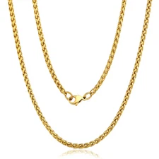3mm Unisex Gold Plated Stainless Steel Wheat Spiga Chain Necklace For Women Men