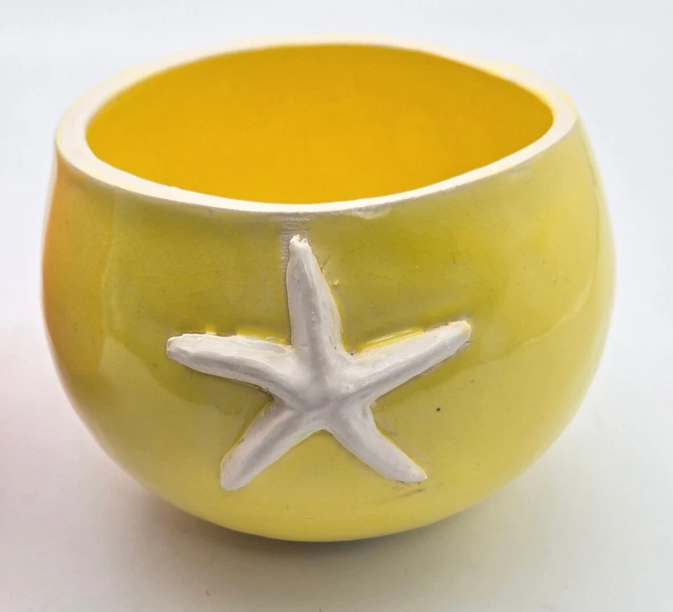 Juego de 2 baratijas maceta cerámica 4" estrella de mar amarillo naranja cangrejo Foto 4 de 4