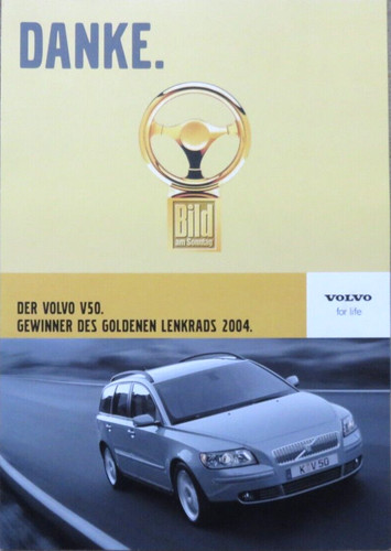 Volvo V50 goldenes Lenkrad Prospekt Brochure von 2004, 4 Seiten
