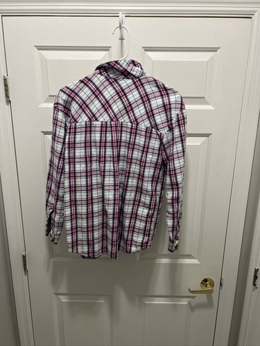 IVY Fundamentals Womens Medium Pink/White /Teal Button up flannel 100% cotton - Picture 10 of 12