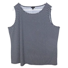TALBOTS Trellis Print Stretch Smooth Knit Tank Top Shell Size 3X Black White