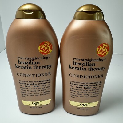 (2 Pack) OGX Ever Straightening + Brazilian Keratin Therapy Conditioner 19.5 oz