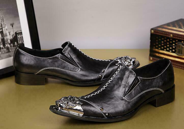 SAOLA Scarpe eleganti uomo pelle punta metallo slip on formali casual Gran Bretagna coreana