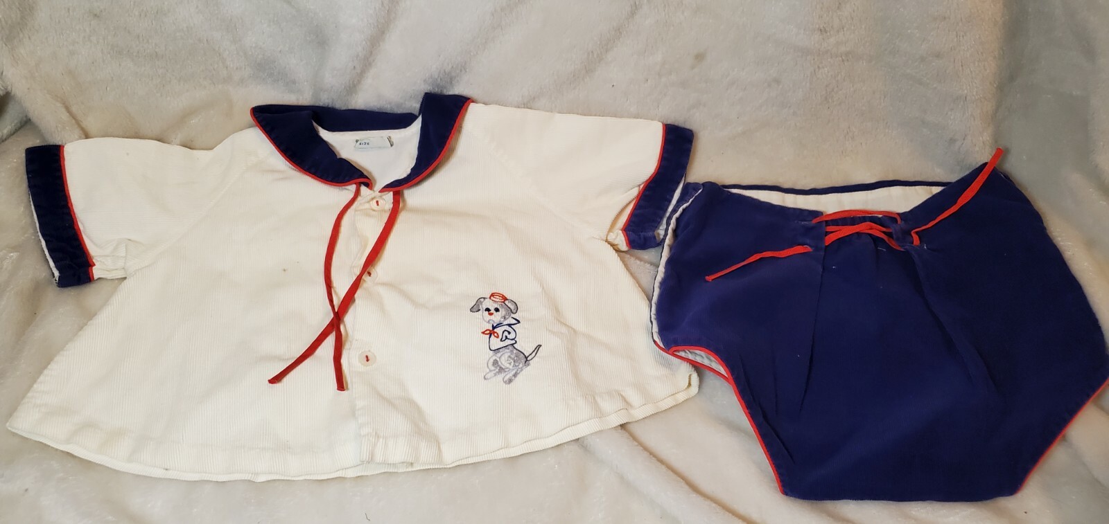 Vintage Toddler Boys Sailor Shirt Shorts Romper O… - image 1