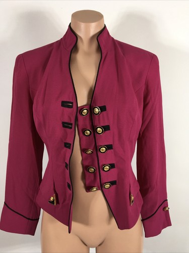 Cache Vintage Blazer Magenta Pink Black Size 4 USA MADE Crop Gold Buttons Jacket - 第 7/10 張圖片