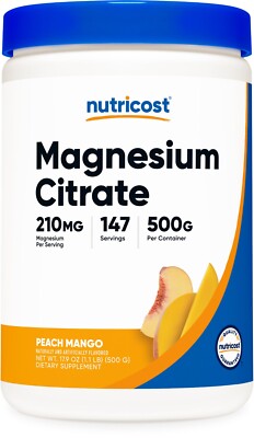 Nutricost Magnesium Citrate Powder (Peach Mango, 500 Gram), 210mg Per Serving