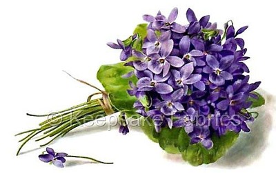 Beautiful Purple Violets In Bunch Cotton Crazy Quilt Block Multi Szs