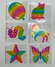 Lot of 6 Vintage Hambly Studios Clear Stickers Rainbow Unicorn Cat Butterfly