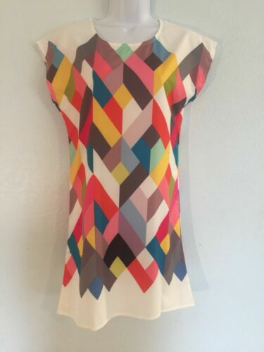 Geometric Print Scoop Neck Lightweight Summer Mod Mini Dress Tunic Large (53)